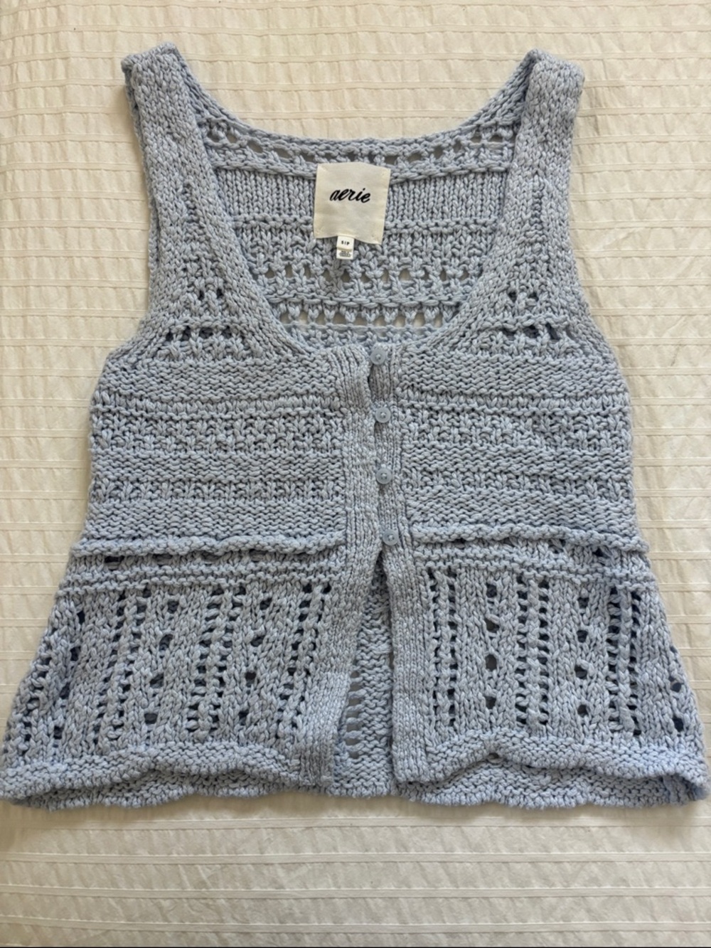 aerie Light Blue Crochet Button-Up Top